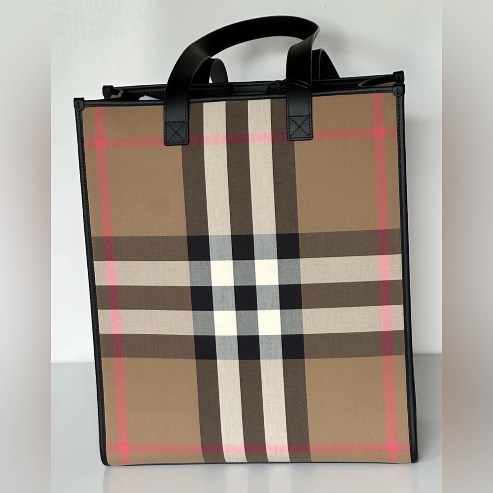 Burberry Medium Taupe Brown Check Book Tote Bag NWT